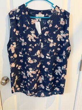 Jon & Anna Navy Floral Sleeveless V-Neck Blouse